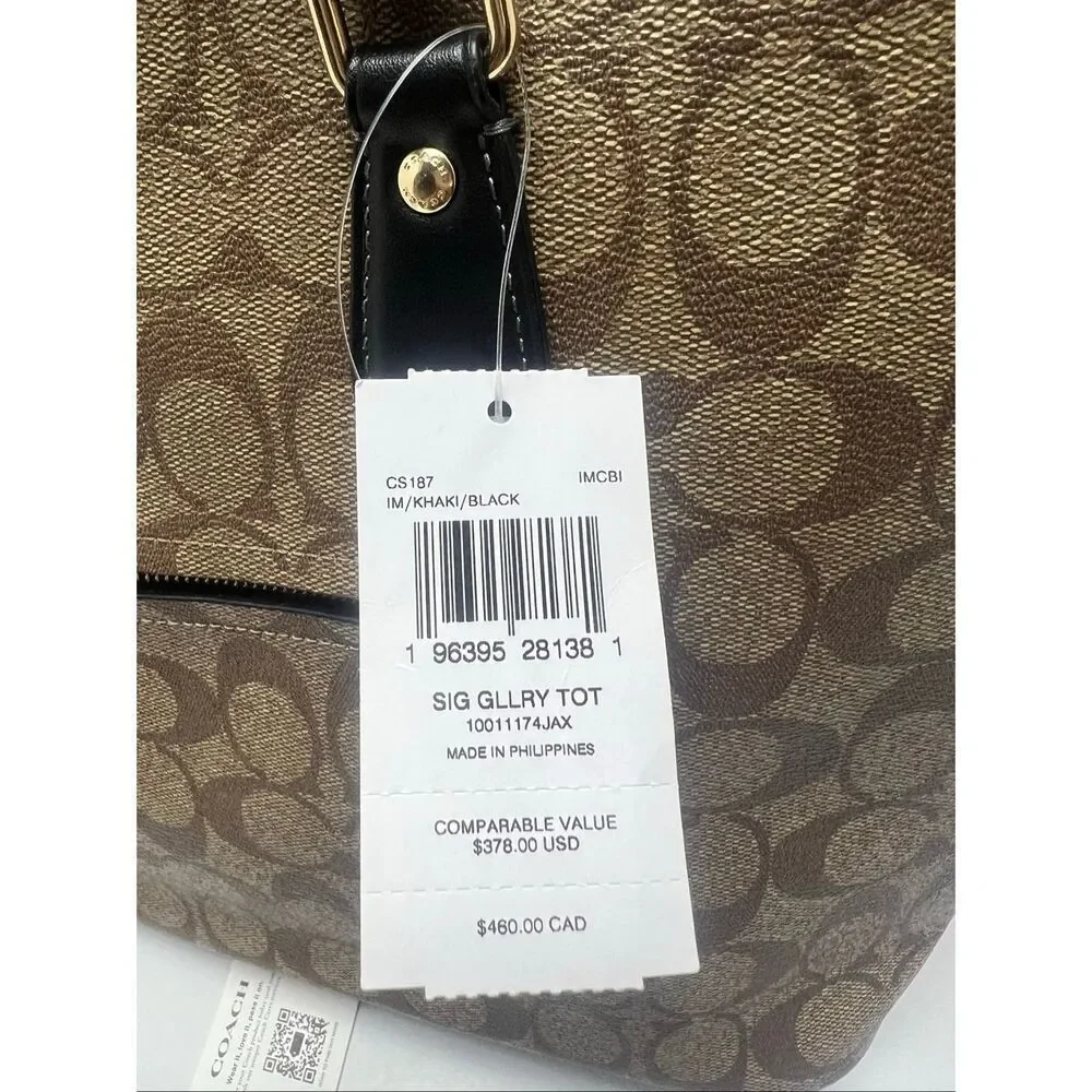 🔥🎁NWT! Coach Sig GALLERY Tote Handbag Khaki/Black Msrp:$378.00 - Picture 8 of 8